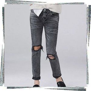 Gray / Black Distressed Straight Leg Boyfriend Jeans (26) by Pilcro